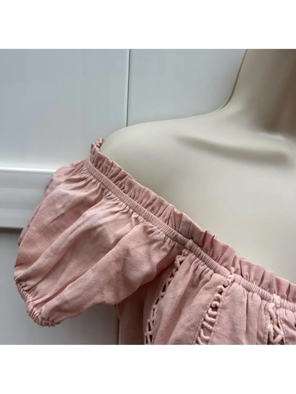Lulus Wisteria Blush Pink Embroidered Off-The-Shoulder Mini Dress Size L | NWT - Picture 7 of 14